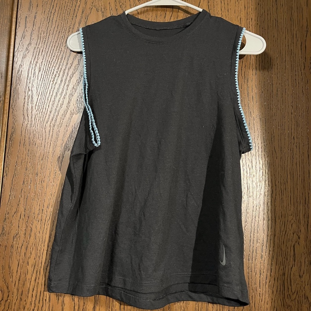 Nike Black Sleeveless Activewear Top with Blue Trim